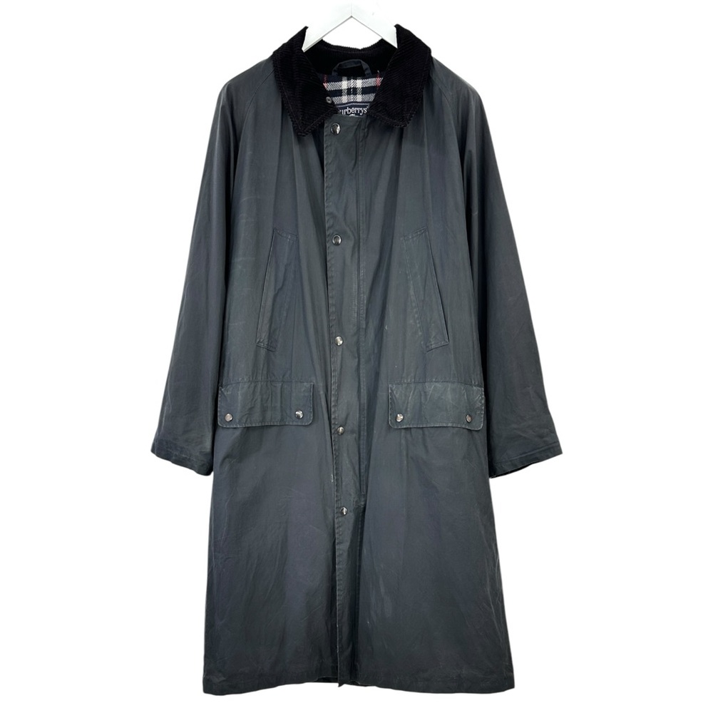Vintage Burberry Washed Black Black Waxed Cotton Contrast Collar Trench Coat - Picture 14 of 15